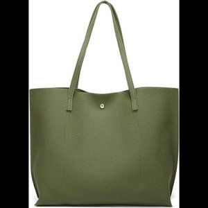 Women's Soft Faux Leather Tote Shoulder Bag (Army Green)
